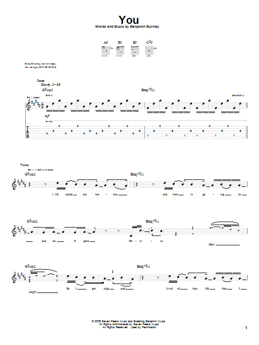 Breaking Benjamin You sheet music notes and chords arranged for Guitar Tab