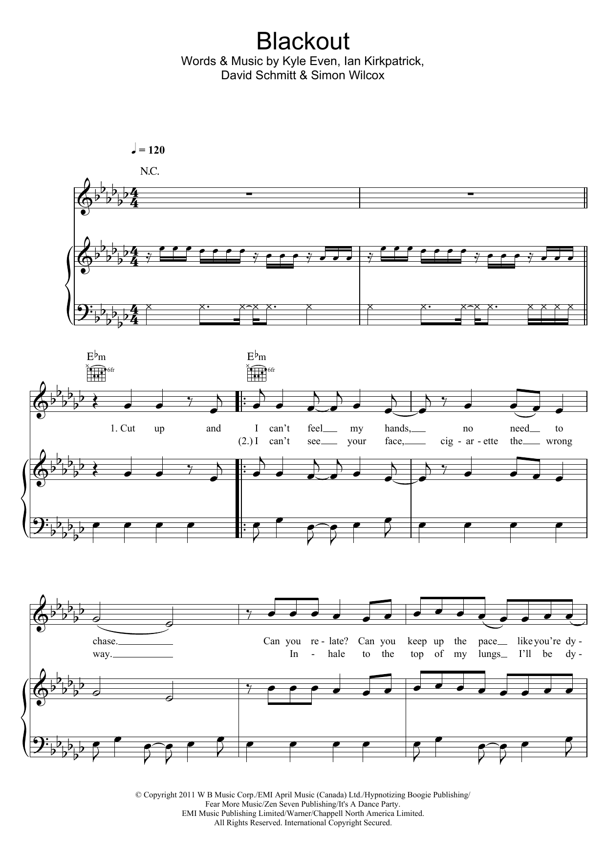 Breathe Carolina Blackout sheet music notes and chords arranged for Piano, Vocal & Guitar Chords