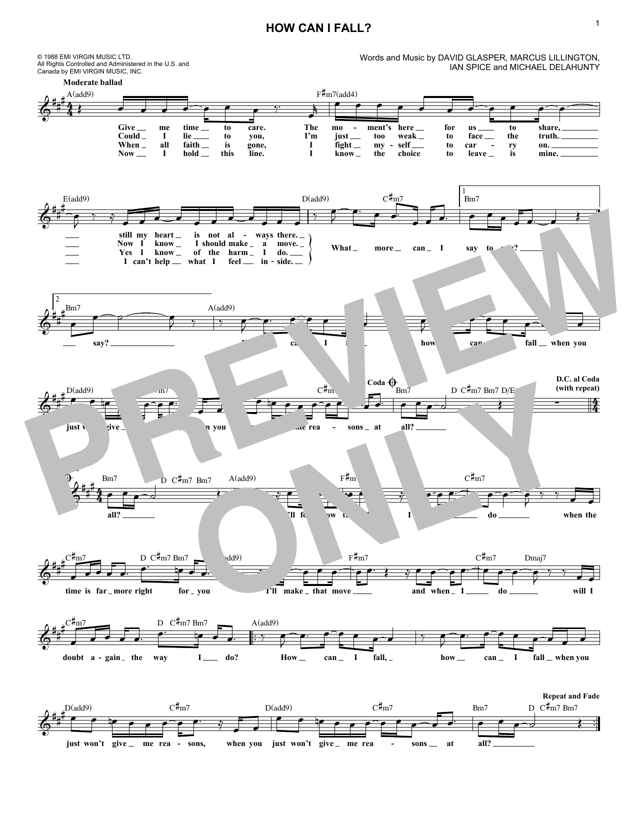 Breathe How Can I Fall? sheet music notes and chords arranged for Lead Sheet / Fake Book