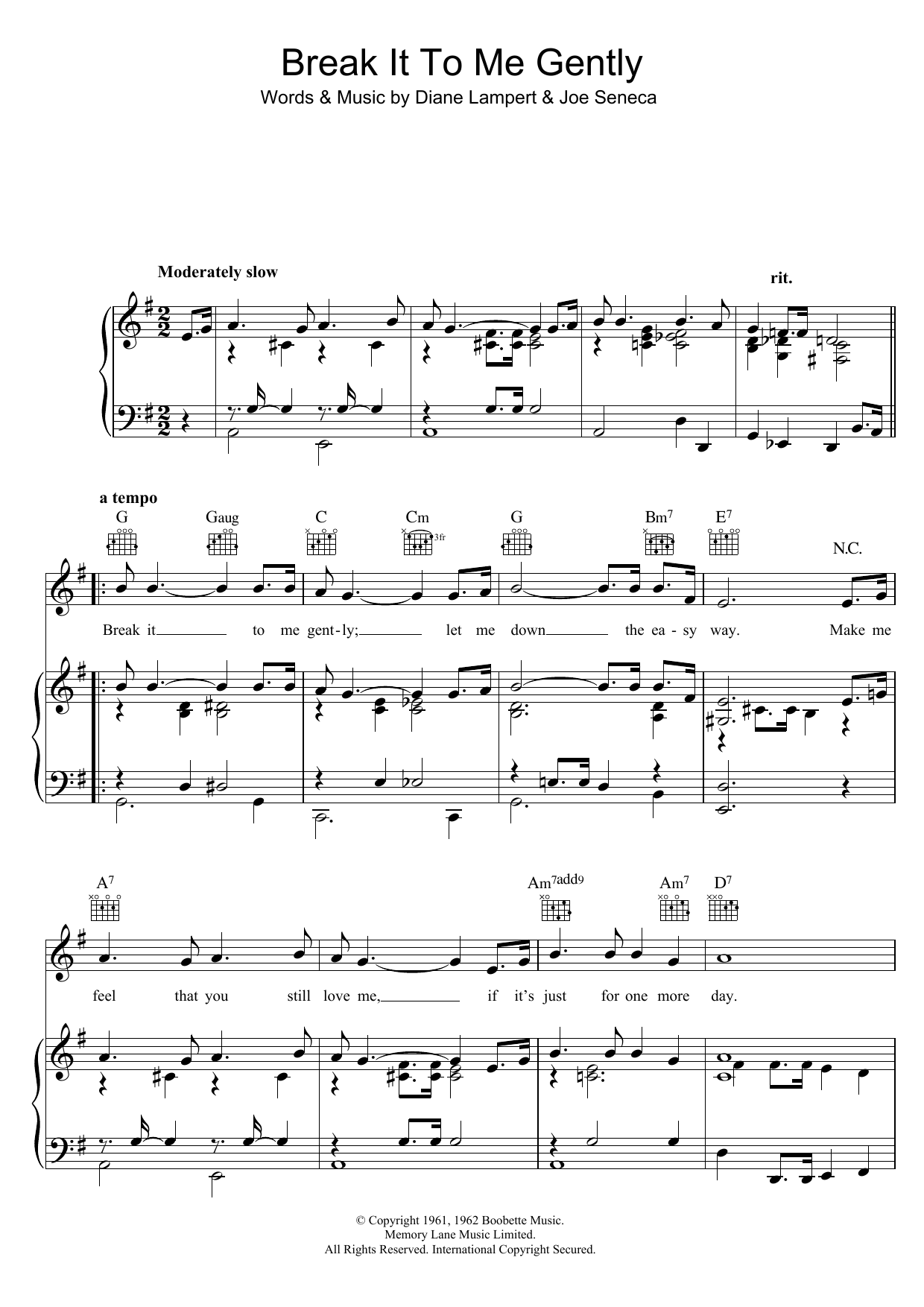 Brenda Lee Break It To Me Gently sheet music notes and chords arranged for Lead Sheet / Fake Book