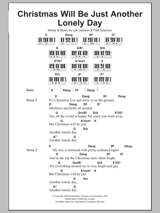 Brenda Lee Christmas Will Be Just Another Lonely Day sheet music notes and chords arranged for Piano Chords/Lyrics