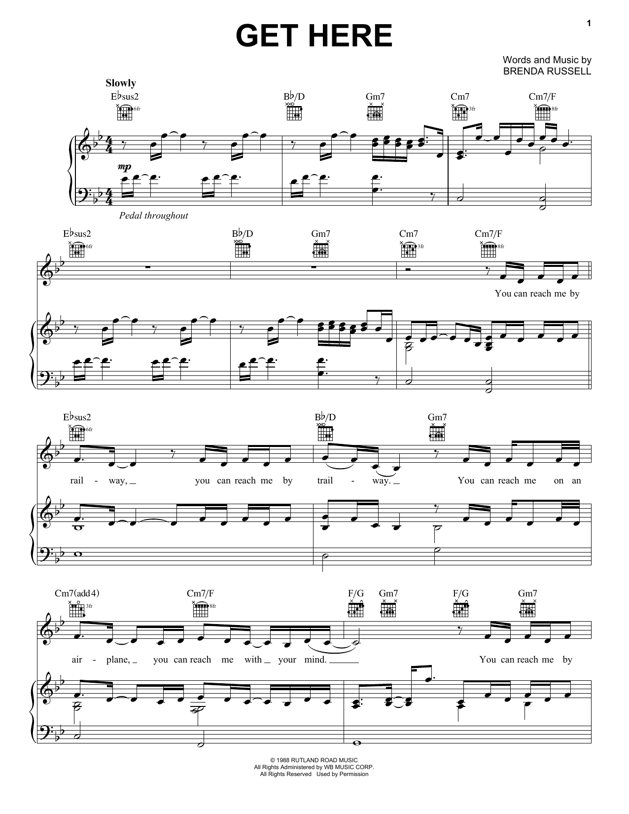 Brenda Russell Get Here sheet music notes and chords arranged for Piano, Vocal & Guitar Chords (Right-Hand Melody)