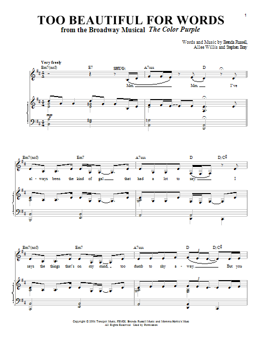 Brenda Russell Too Beautiful For Words sheet music notes and chords arranged for Piano & Vocal