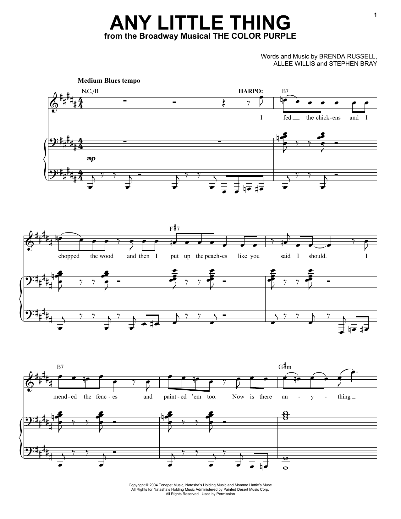 Brenda Russell Any Little Thing sheet music notes and chords arranged for Piano & Vocal