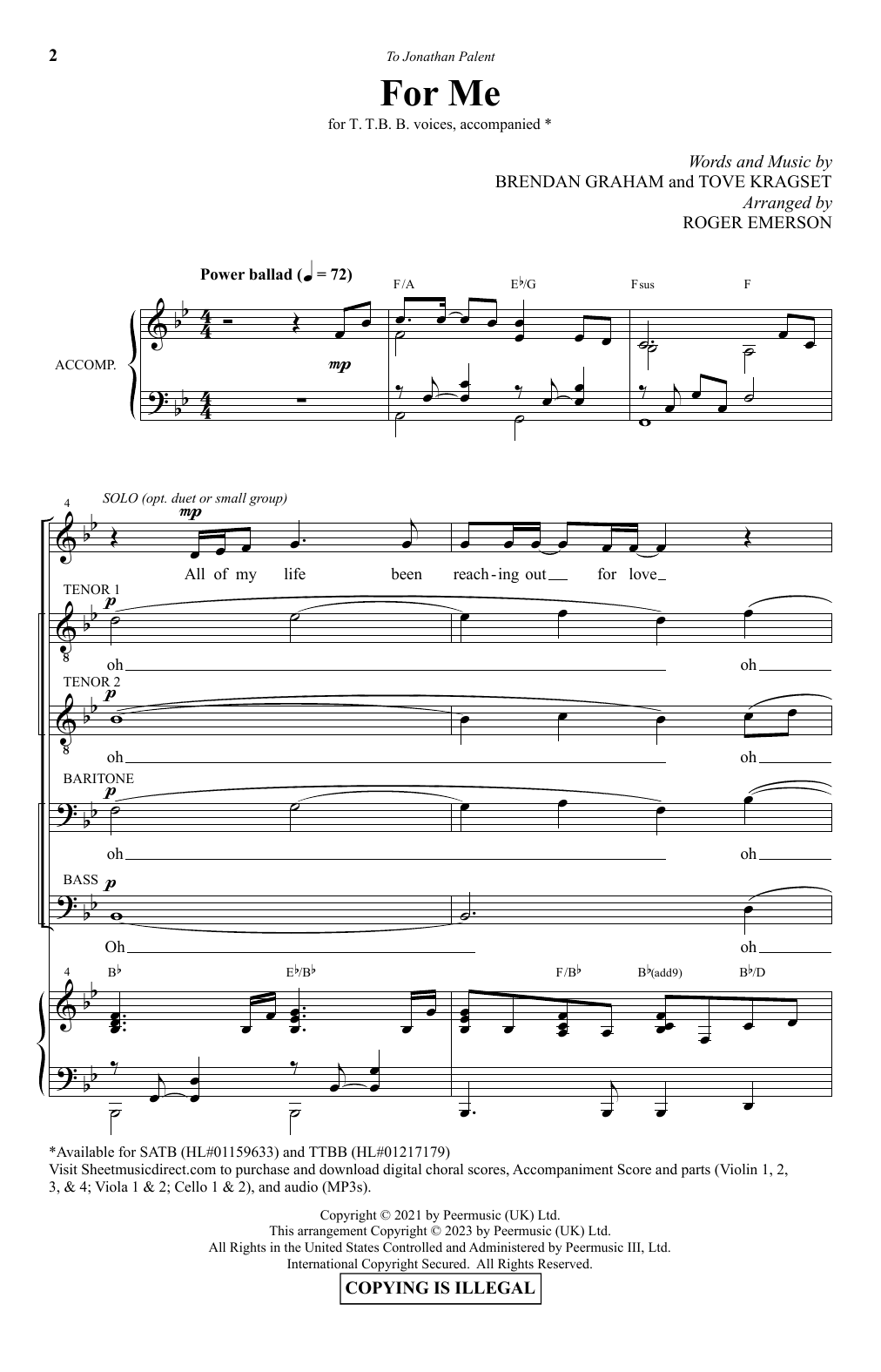 Brendan Graham and Tove Kragset For Me (arr. Roger Emerson) sheet music notes and chords arranged for SATB Choir