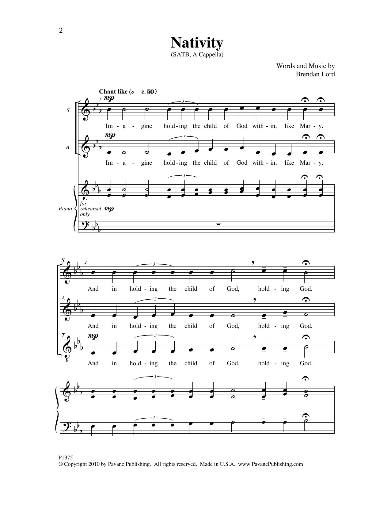 Brendan Lord Nativity sheet music notes and chords arranged for SATB Choir
