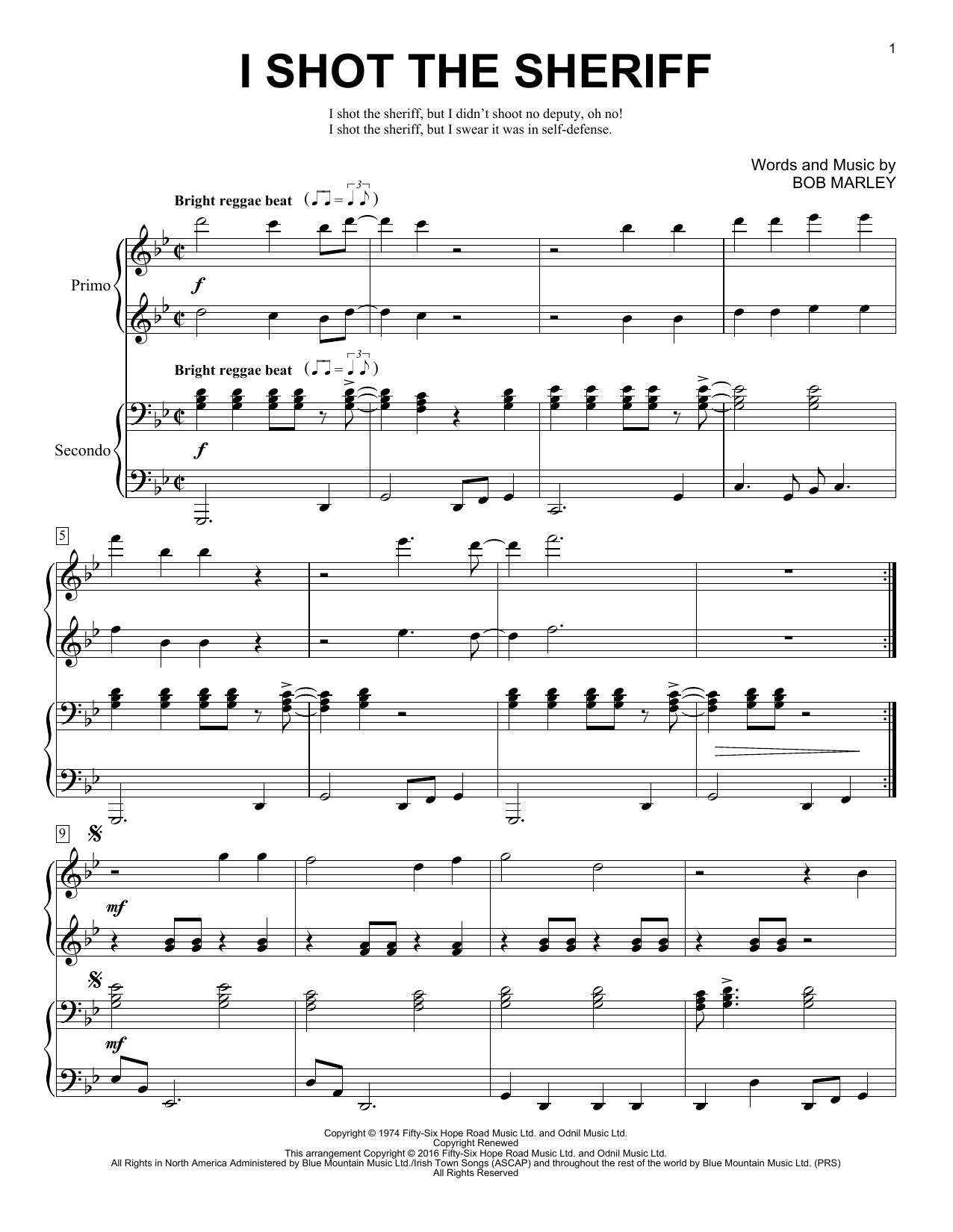 Brent Edstrom I Shot The Sheriff sheet music notes and chords arranged for Piano Duet