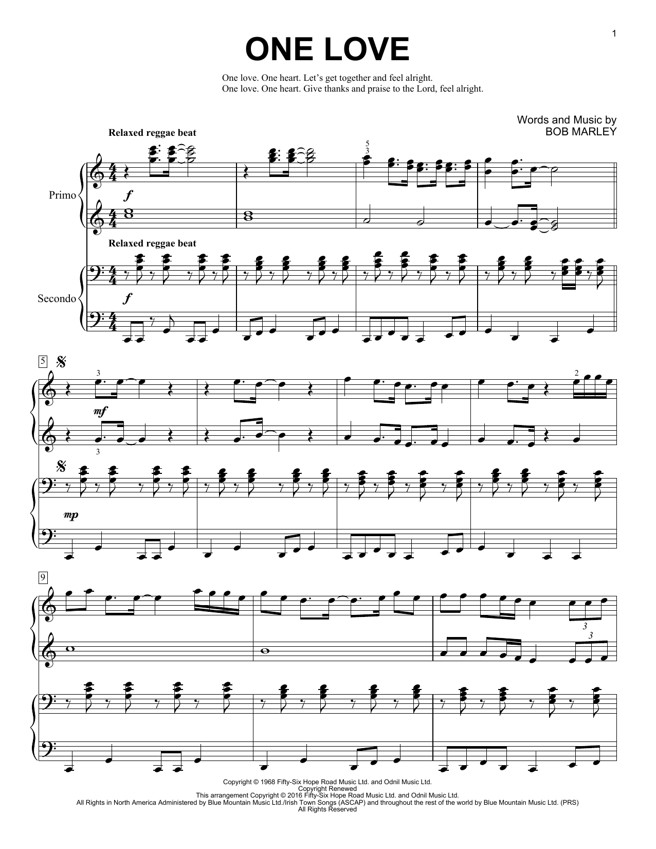 Brent Edstrom One Love sheet music notes and chords arranged for Piano Duet