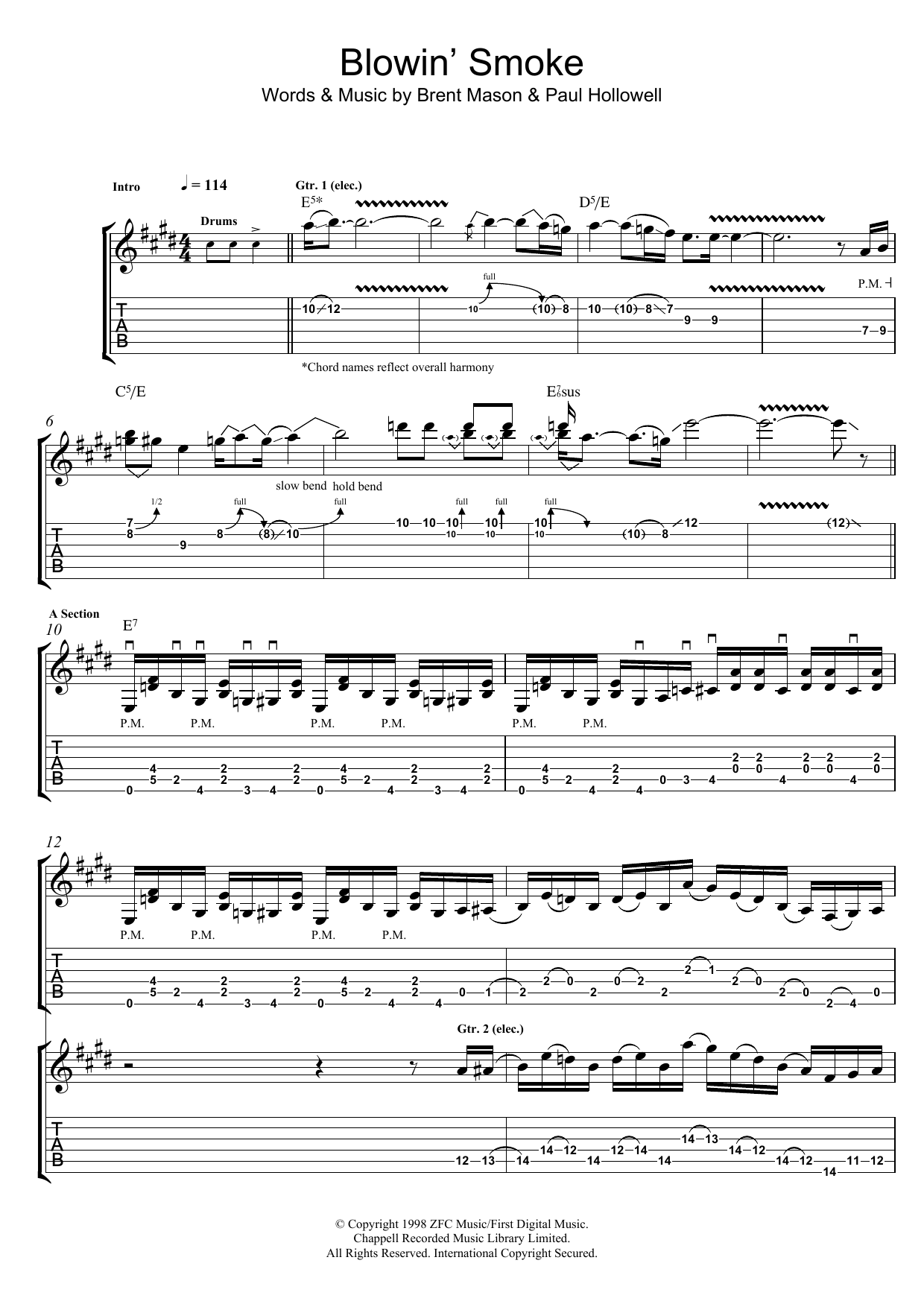 Brent Mason Blowin' Smoke sheet music notes and chords arranged for Guitar Tab
