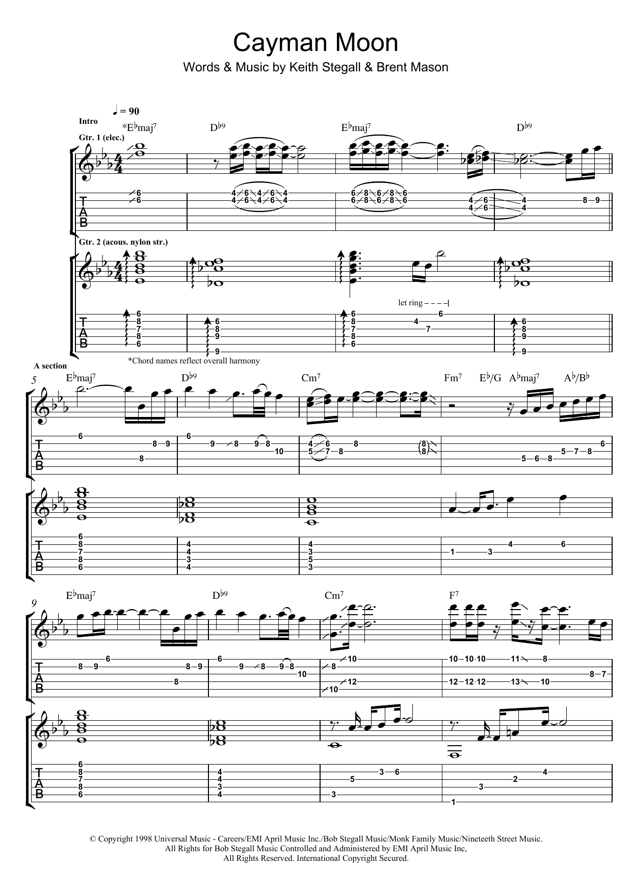 Brent Mason Cayman Moon sheet music notes and chords arranged for Guitar Tab