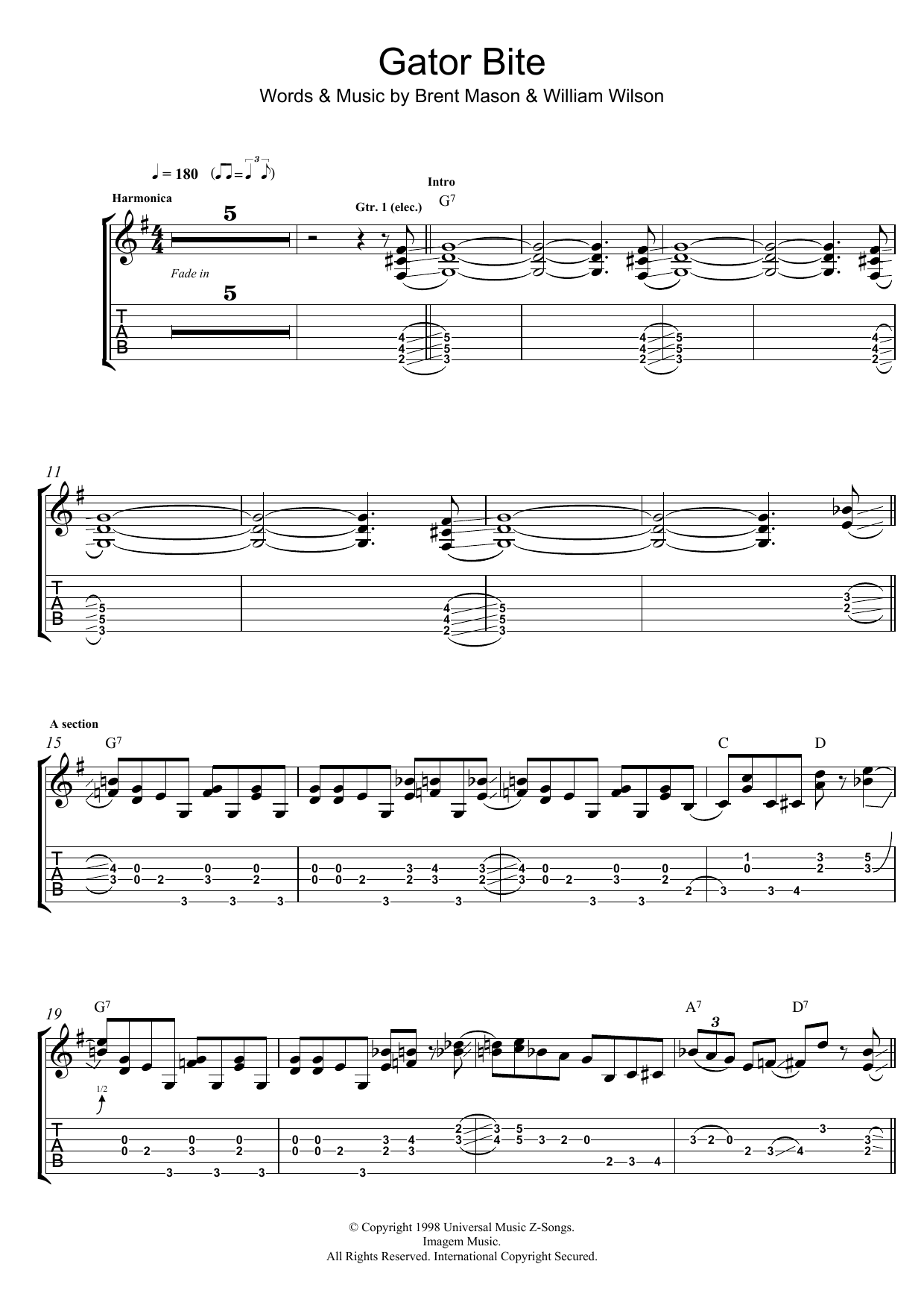 Brent Mason Gator Bite sheet music notes and chords arranged for Guitar Tab