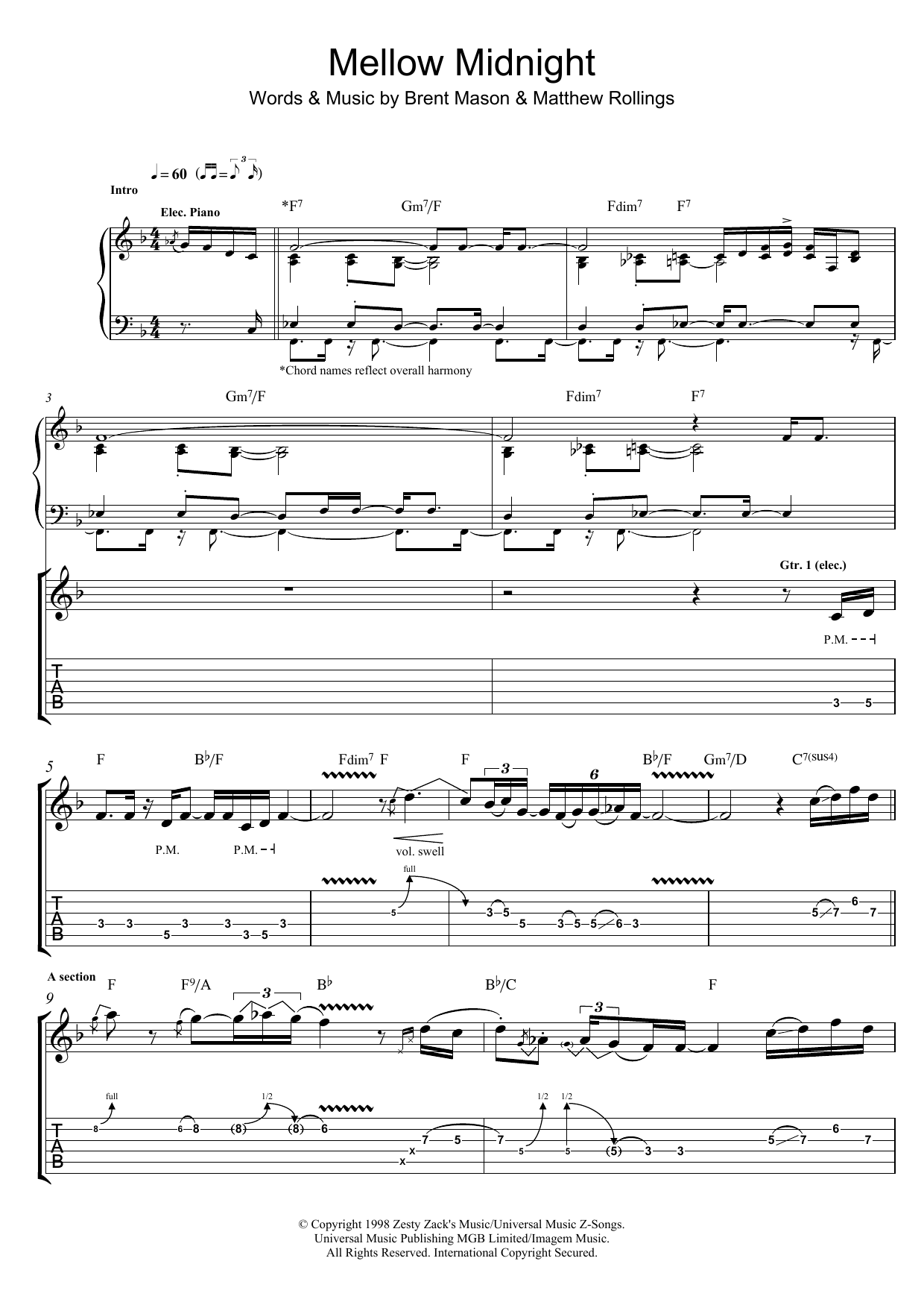 Brent Mason Mellow Midnight sheet music notes and chords arranged for Guitar Tab