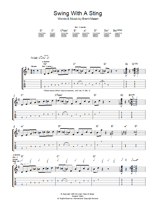 Brent Mason Swing With A Sting sheet music notes and chords arranged for Guitar Tab