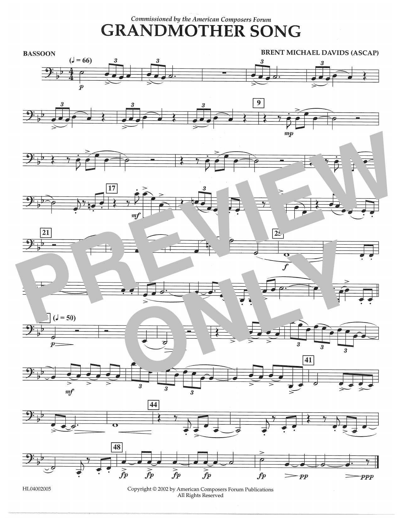 Brent Michael Davids Grandmother Song - Bassoon sheet music notes and chords arranged for Concert Band
