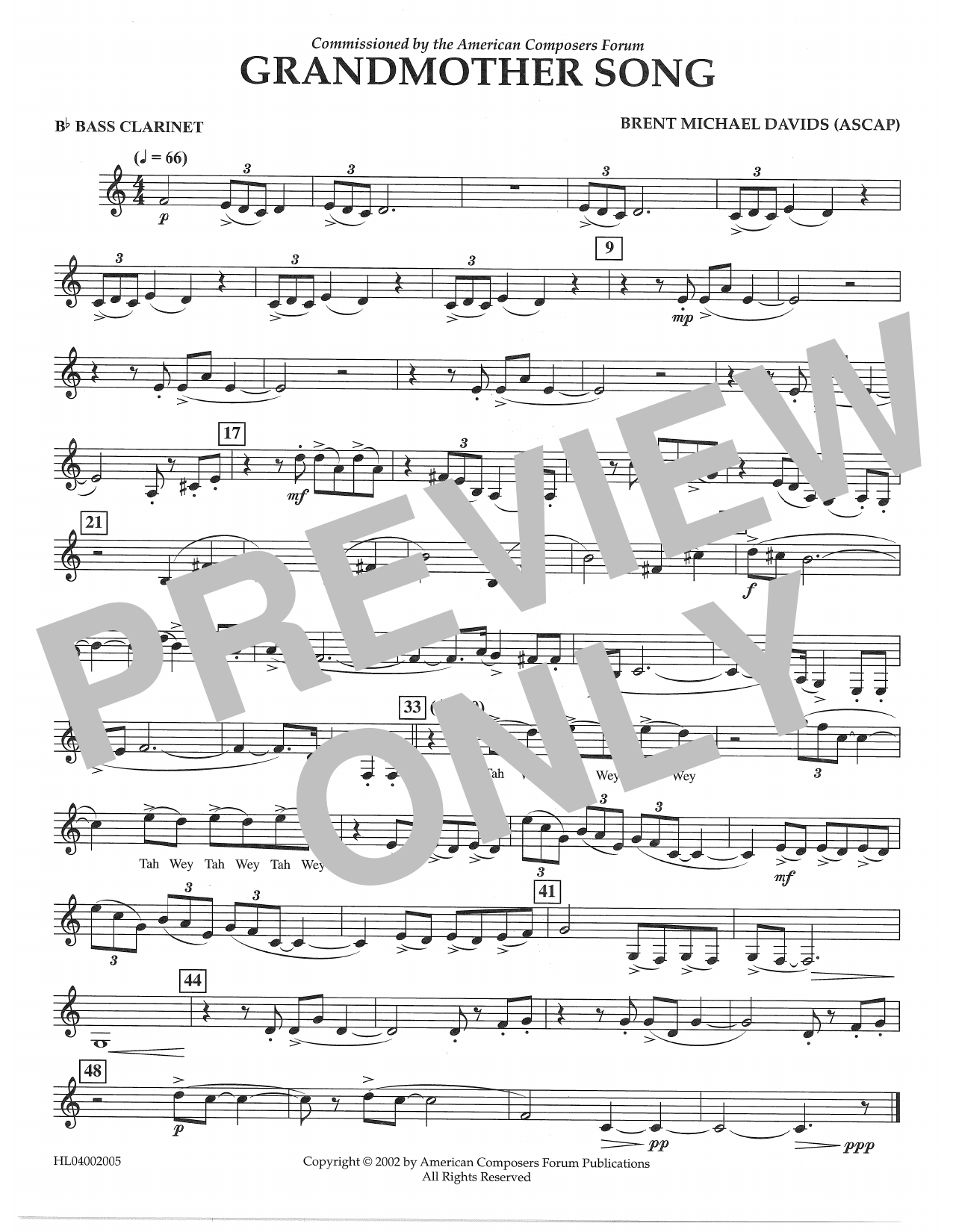 Brent Michael Davids Grandmother Song - Bb Bass Clarinet sheet music notes and chords arranged for Concert Band