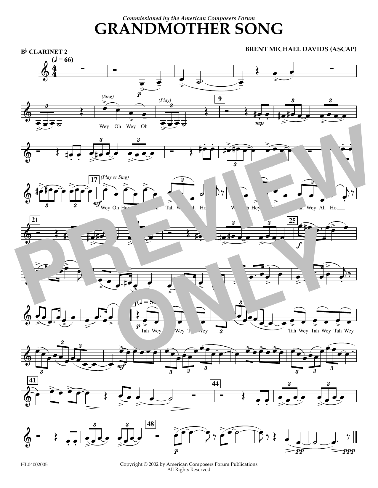 Brent Michael Davids Grandmother Song - Bb Clarinet 2 sheet music notes and chords arranged for Concert Band
