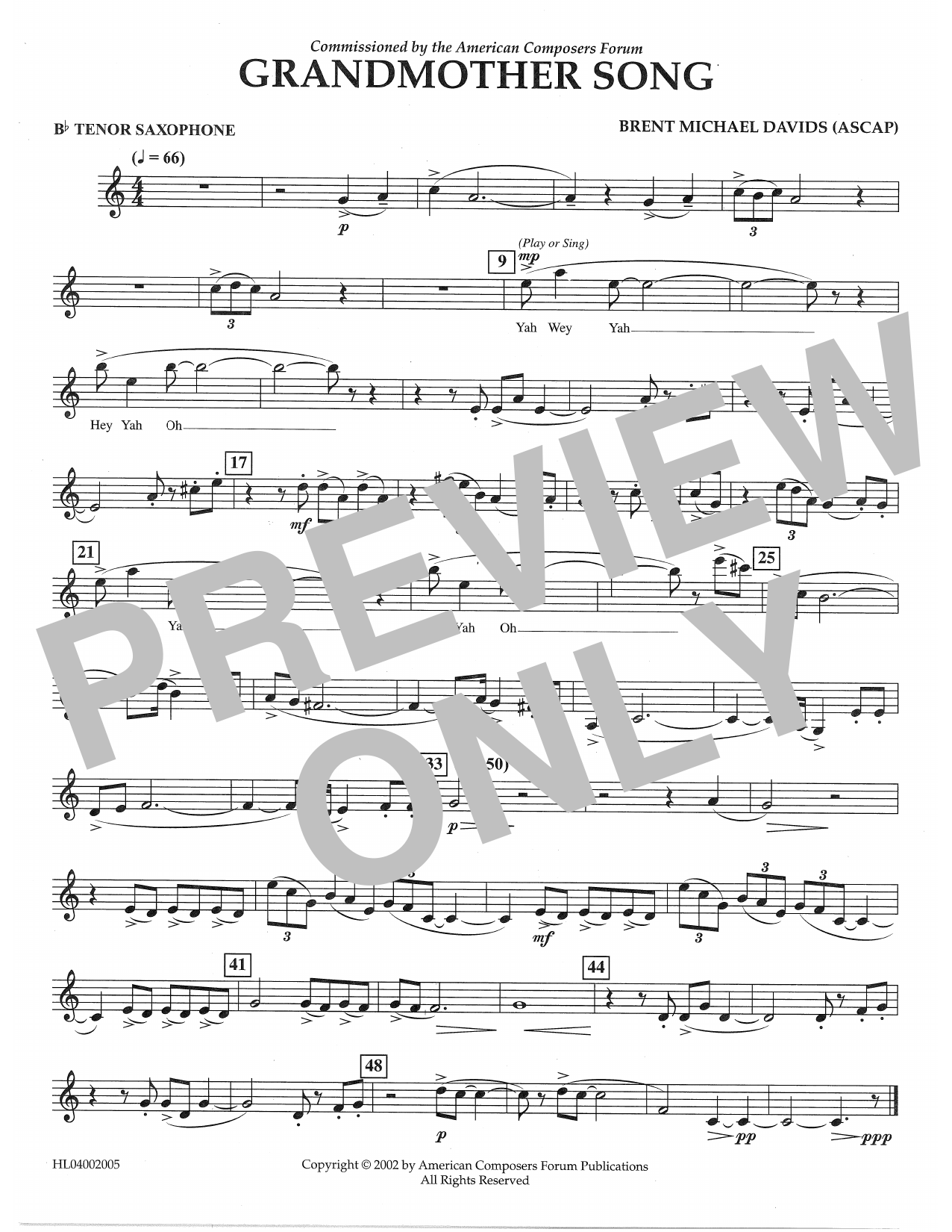 Brent Michael Davids Grandmother Song - Bb Tenor Saxophone sheet music notes and chords arranged for Concert Band