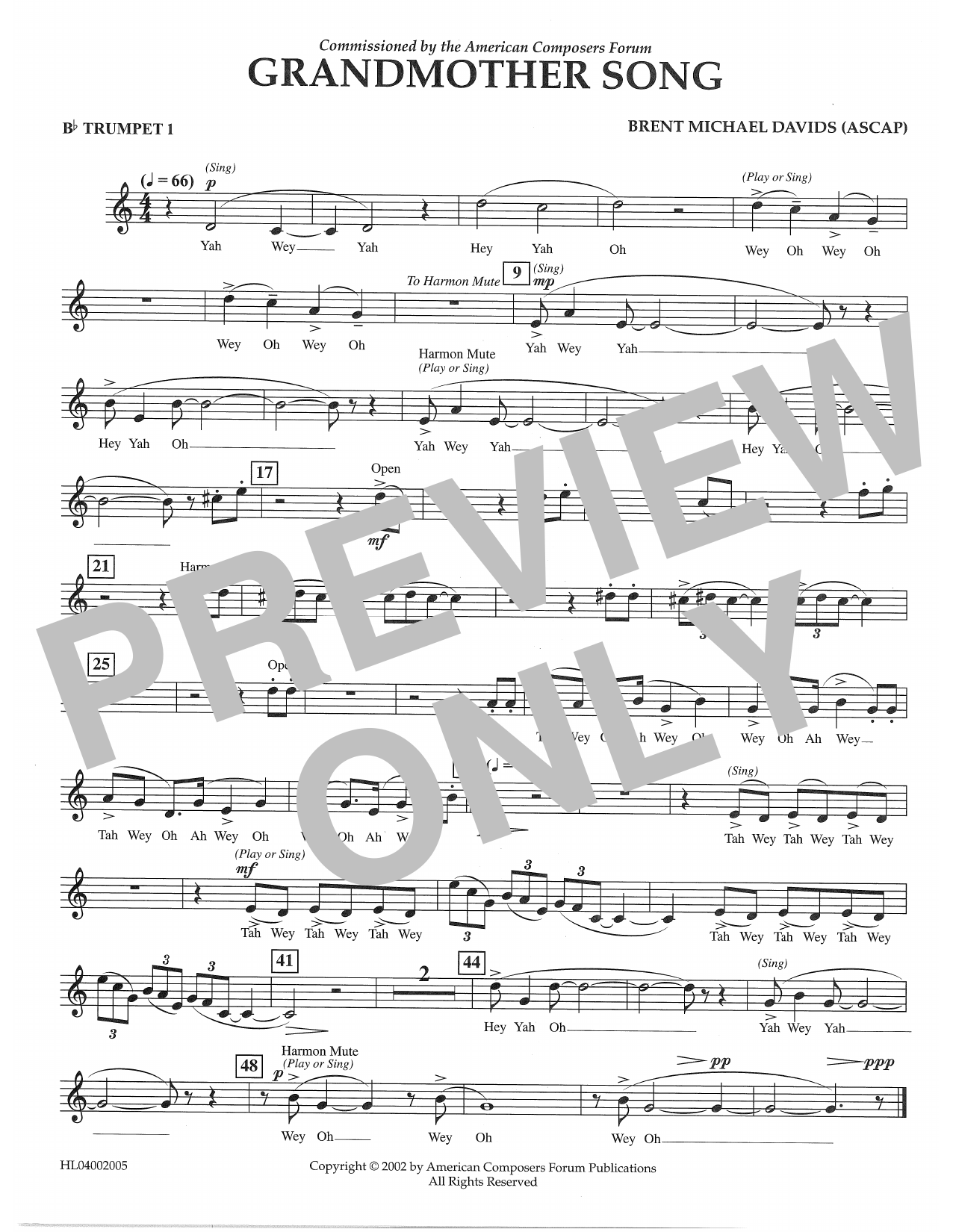 Brent Michael Davids Grandmother Song - Bb Trumpet 1 sheet music notes and chords arranged for Concert Band