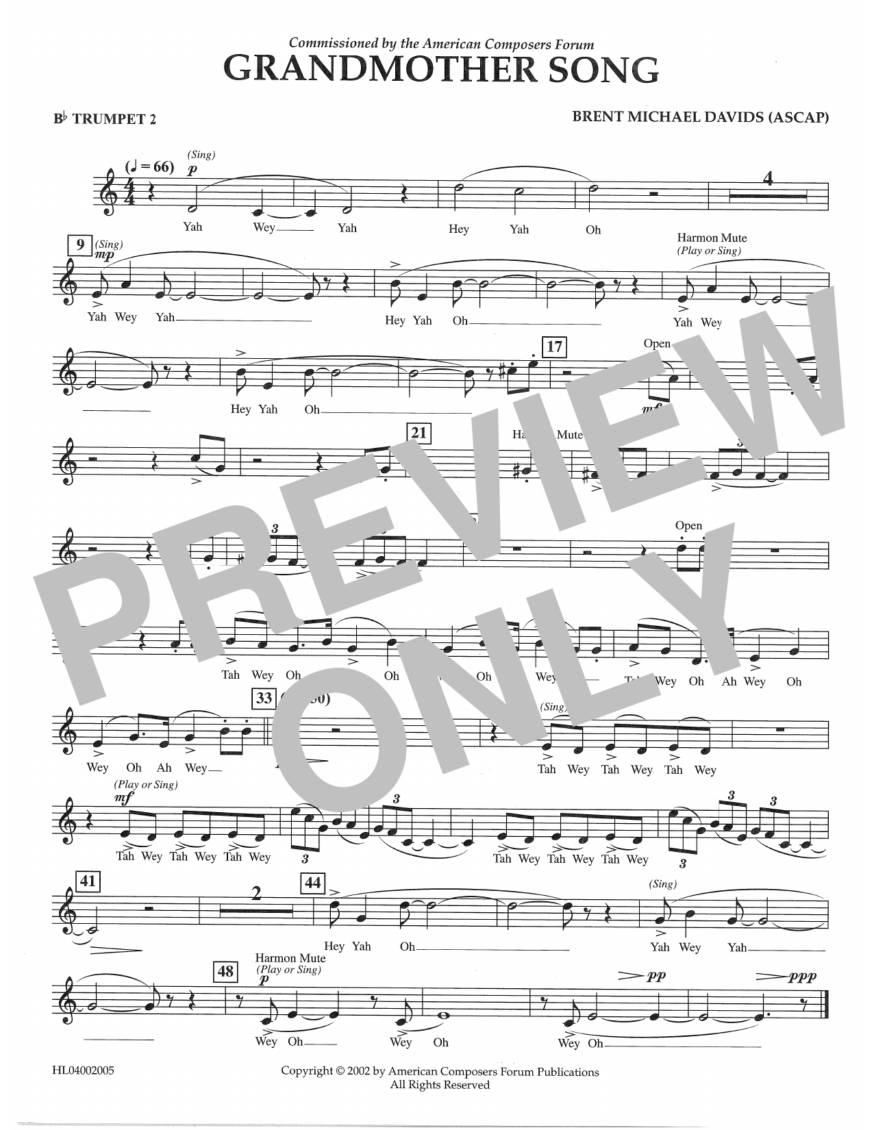 Brent Michael Davids Grandmother Song - Bb Trumpet 2 sheet music notes and chords arranged for Concert Band