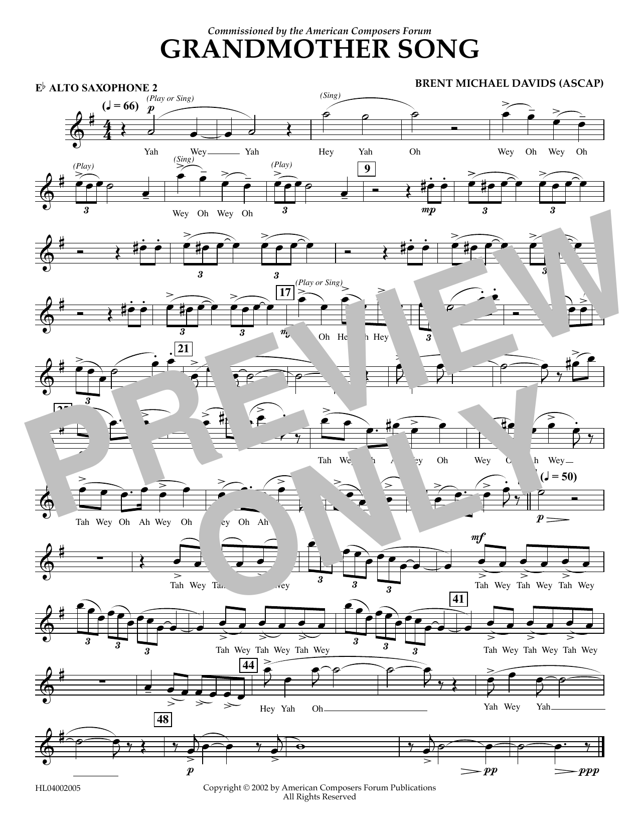 Brent Michael Davids Grandmother Song - Eb Alto Sax 2 sheet music notes and chords arranged for Concert Band