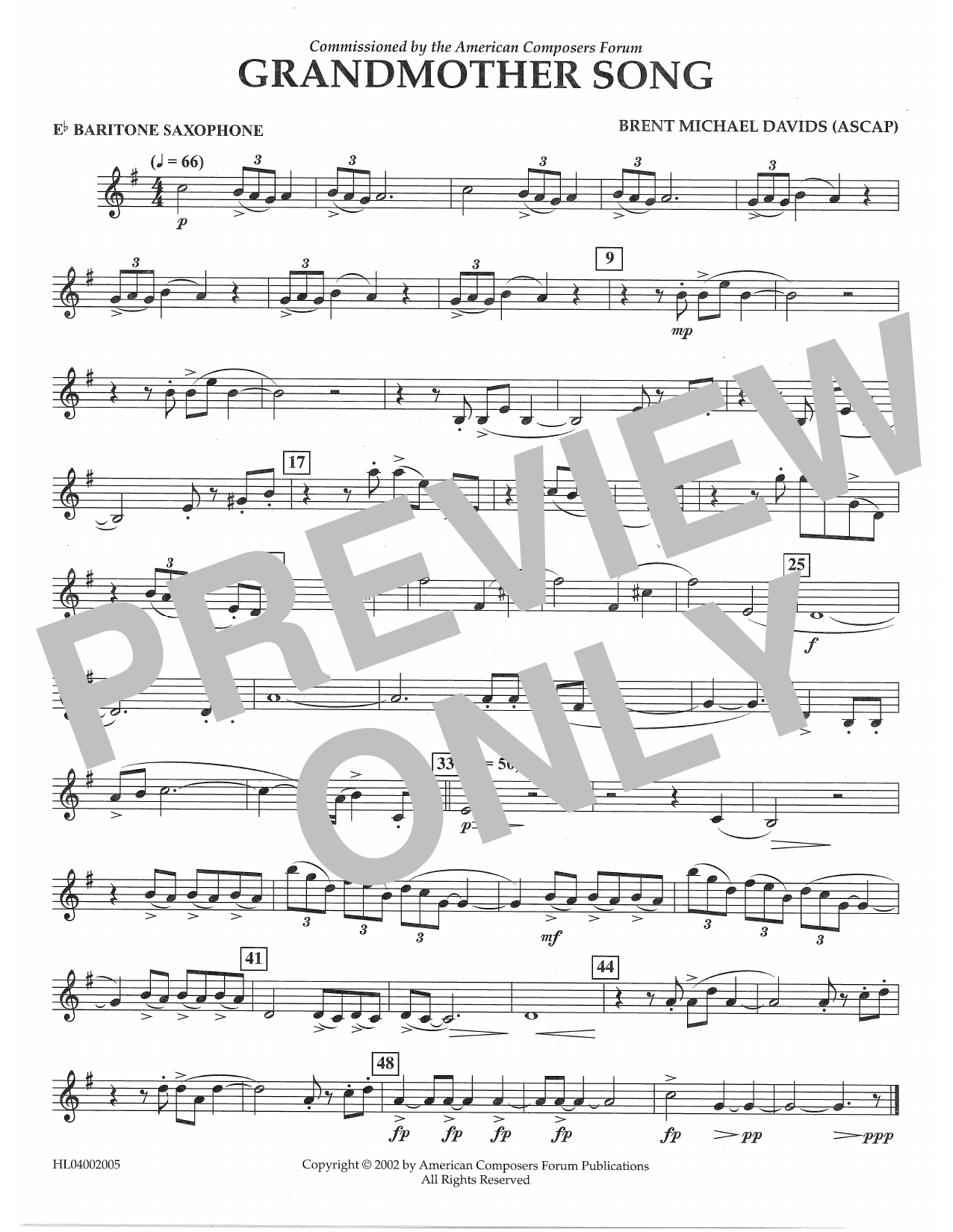 Brent Michael Davids Grandmother Song - Eb Baritone Saxophone sheet music notes and chords arranged for Concert Band