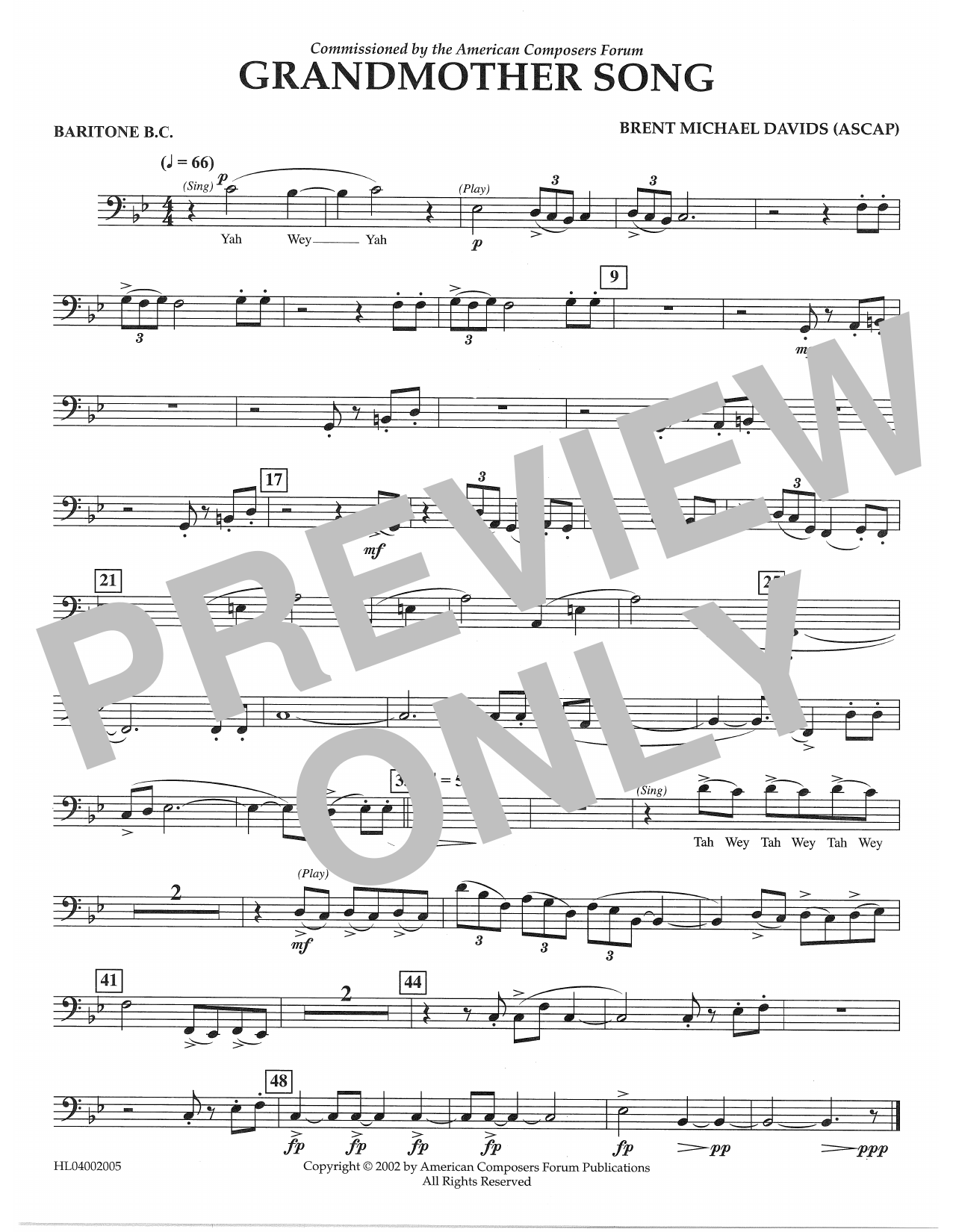 Brent Michael Davids Grandmother Song - Euphonium in Bass Clef sheet music notes and chords arranged for Concert Band