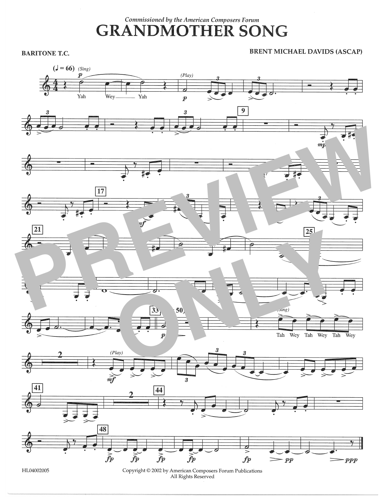 Brent Michael Davids Grandmother Song - Euphonium in Treble Clef sheet music notes and chords arranged for Concert Band