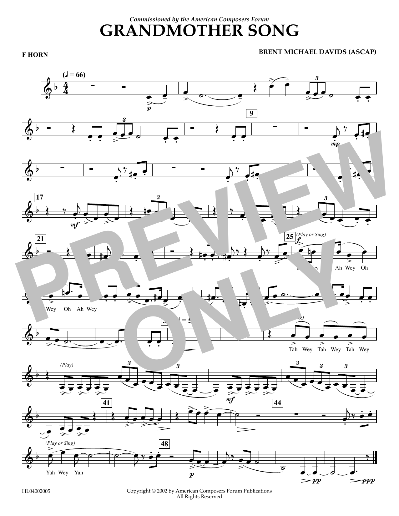 Brent Michael Davids Grandmother Song - F Horn sheet music notes and chords arranged for Concert Band