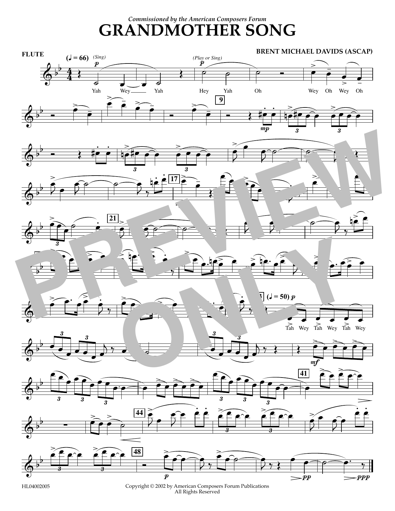 Brent Michael Davids Grandmother Song - Flute sheet music notes and chords arranged for Concert Band