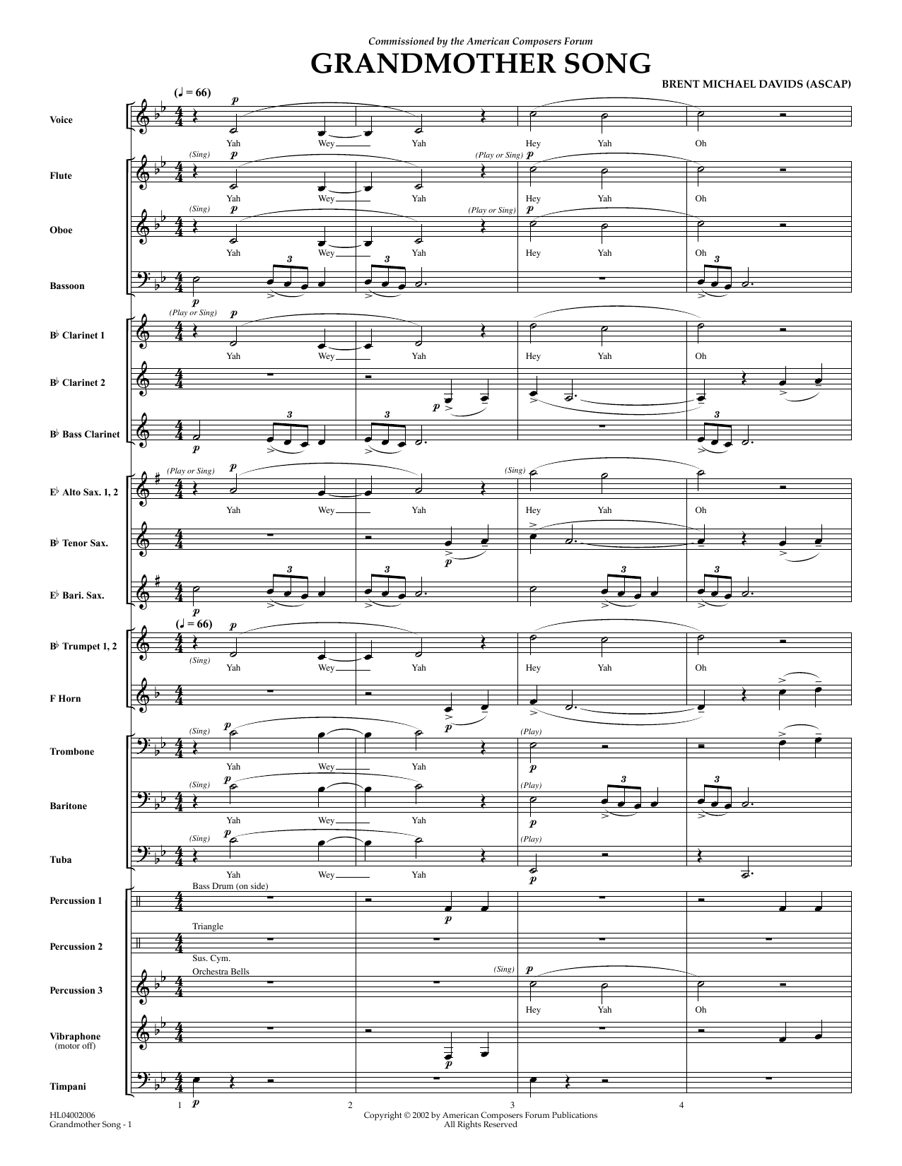 Brent Michael Davids Grandmother Song - Full Score sheet music notes and chords arranged for Concert Band