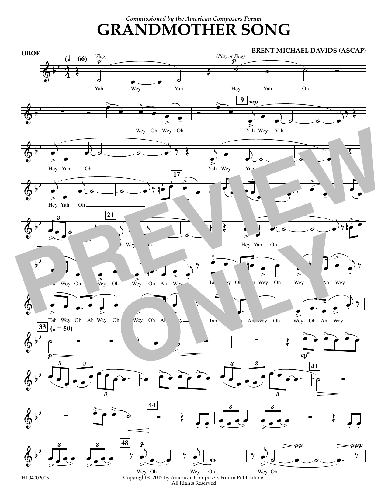 Brent Michael Davids Grandmother Song - Oboe sheet music notes and chords arranged for Concert Band