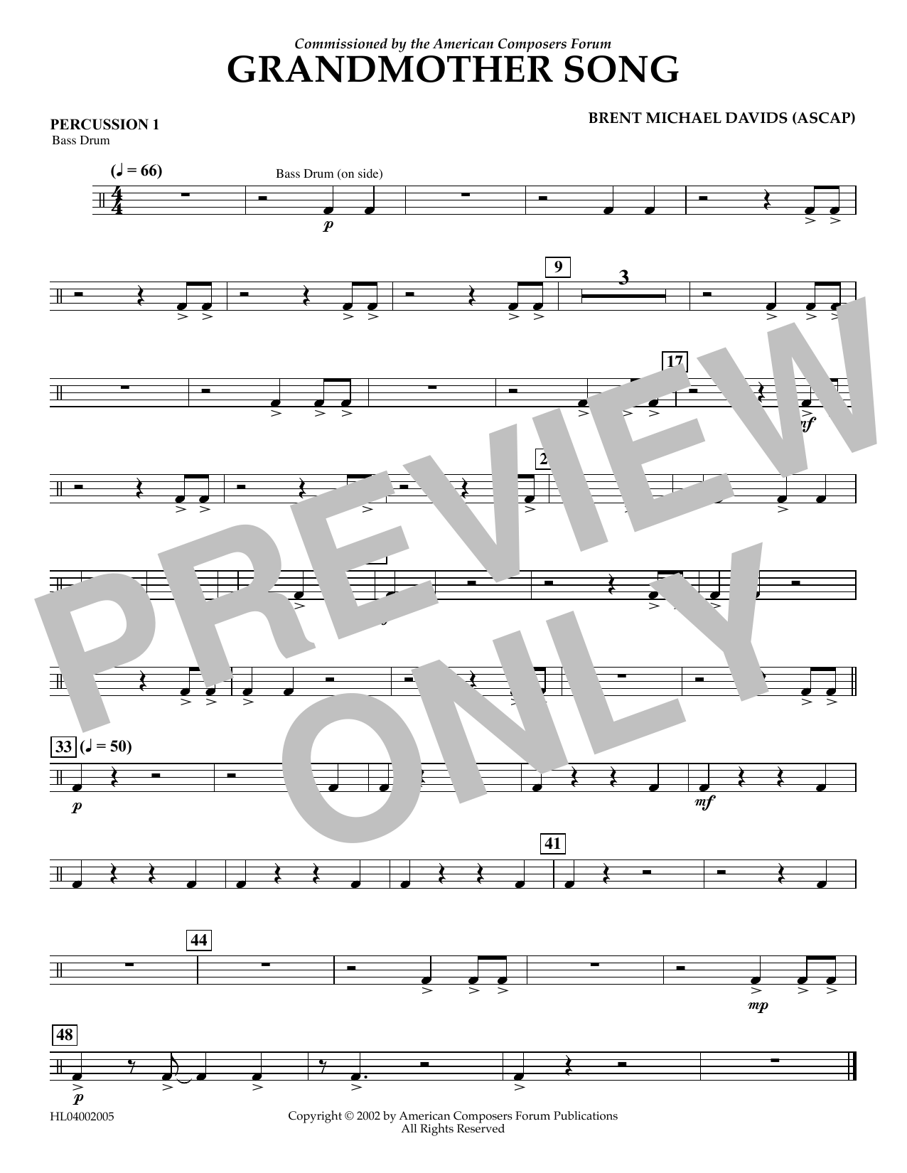 Brent Michael Davids Grandmother Song - Percussion 1 sheet music notes and chords arranged for Concert Band