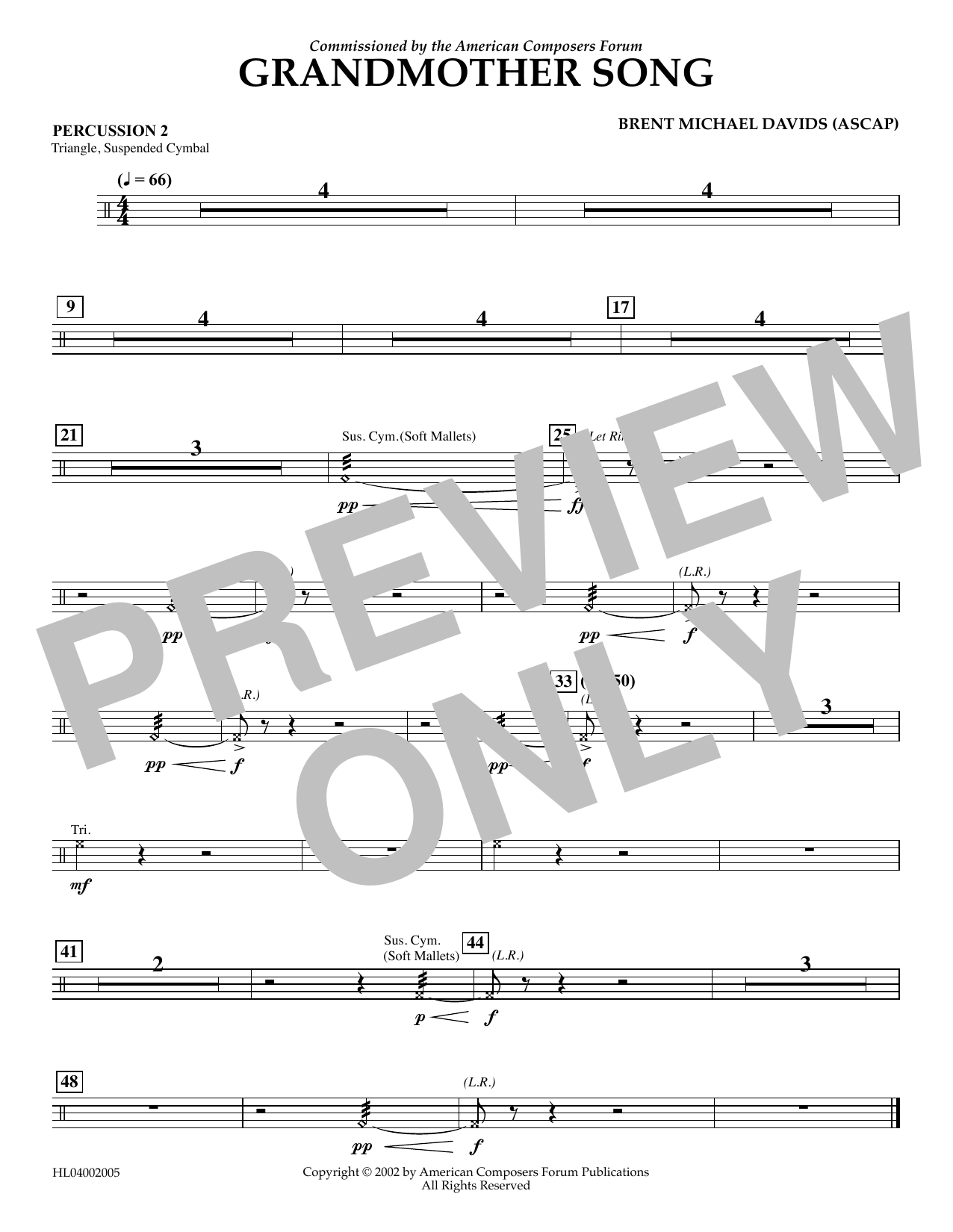 Brent Michael Davids Grandmother Song - Percussion 2 sheet music notes and chords arranged for Concert Band