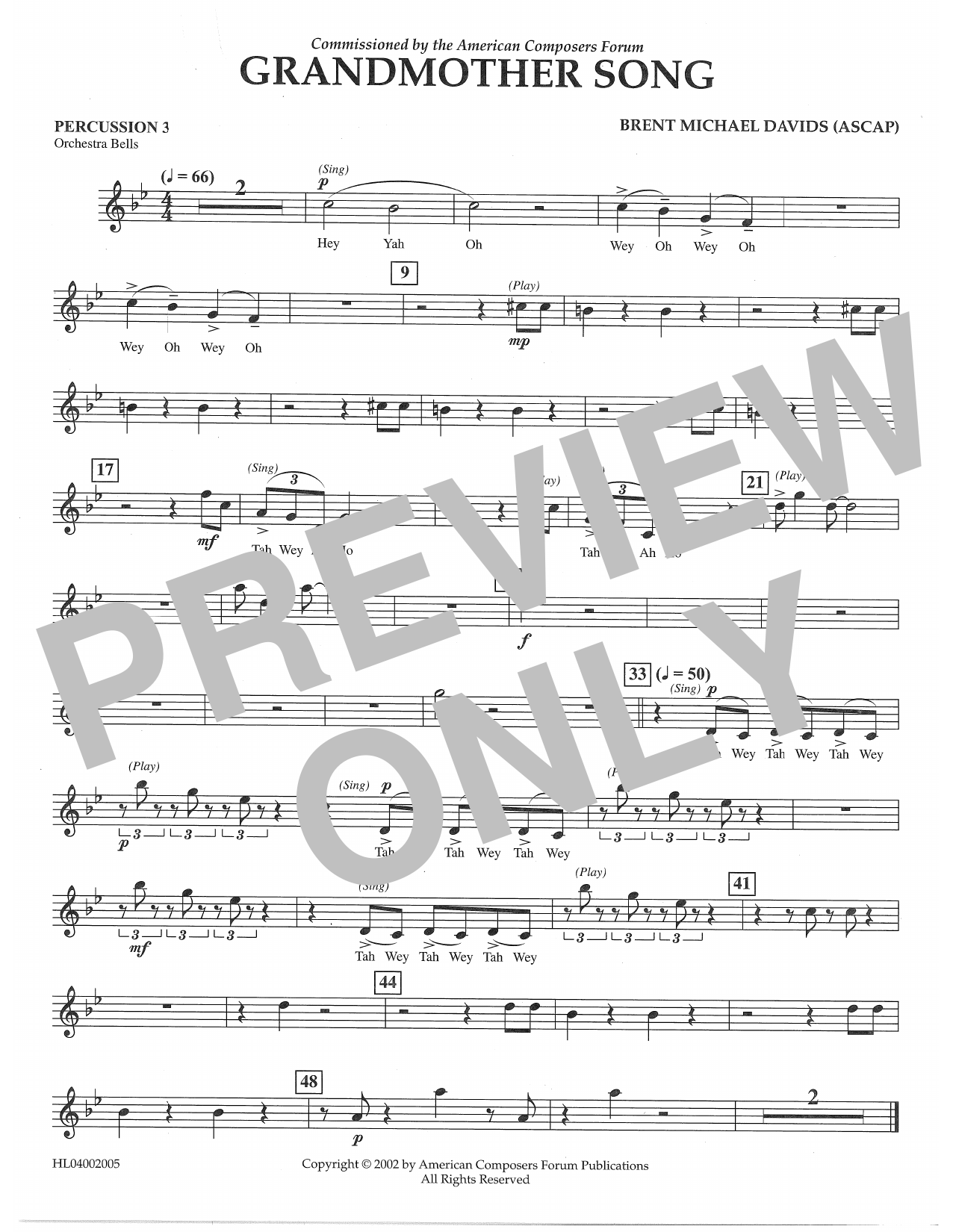 Brent Michael Davids Grandmother Song - Percussion 3 sheet music notes and chords arranged for Concert Band