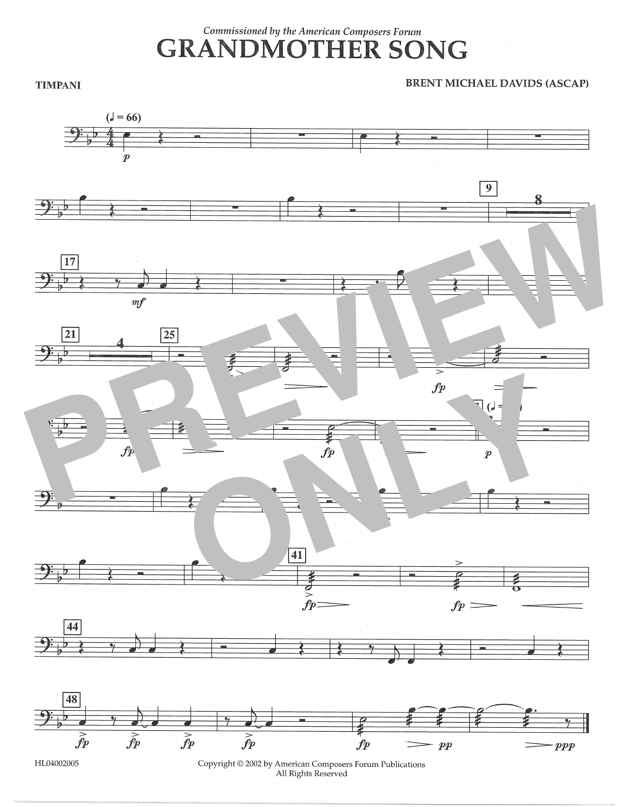 Brent Michael Davids Grandmother Song - Timpani sheet music notes and chords arranged for Concert Band