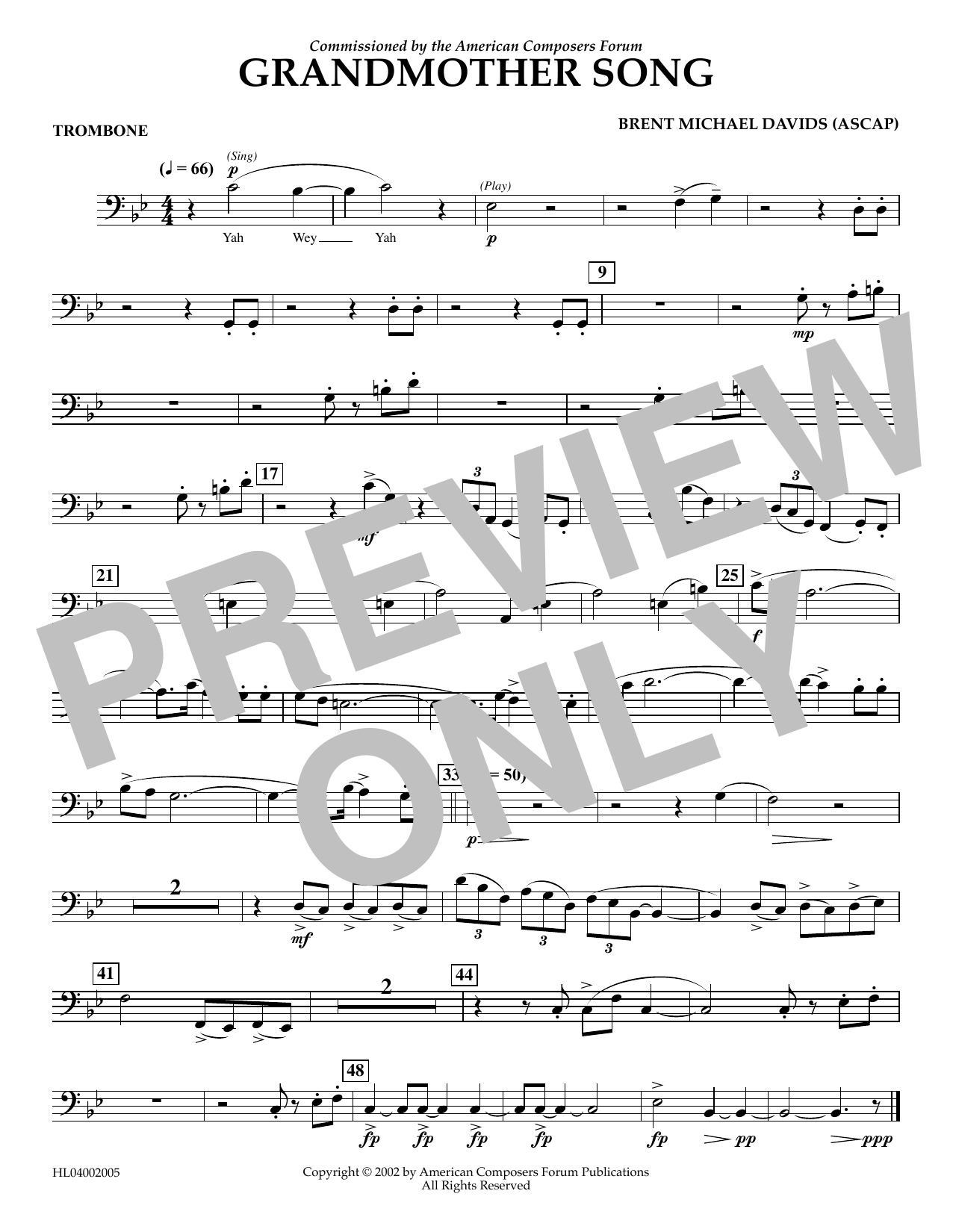 Brent Michael Davids Grandmother Song - Trombone sheet music notes and chords arranged for Concert Band