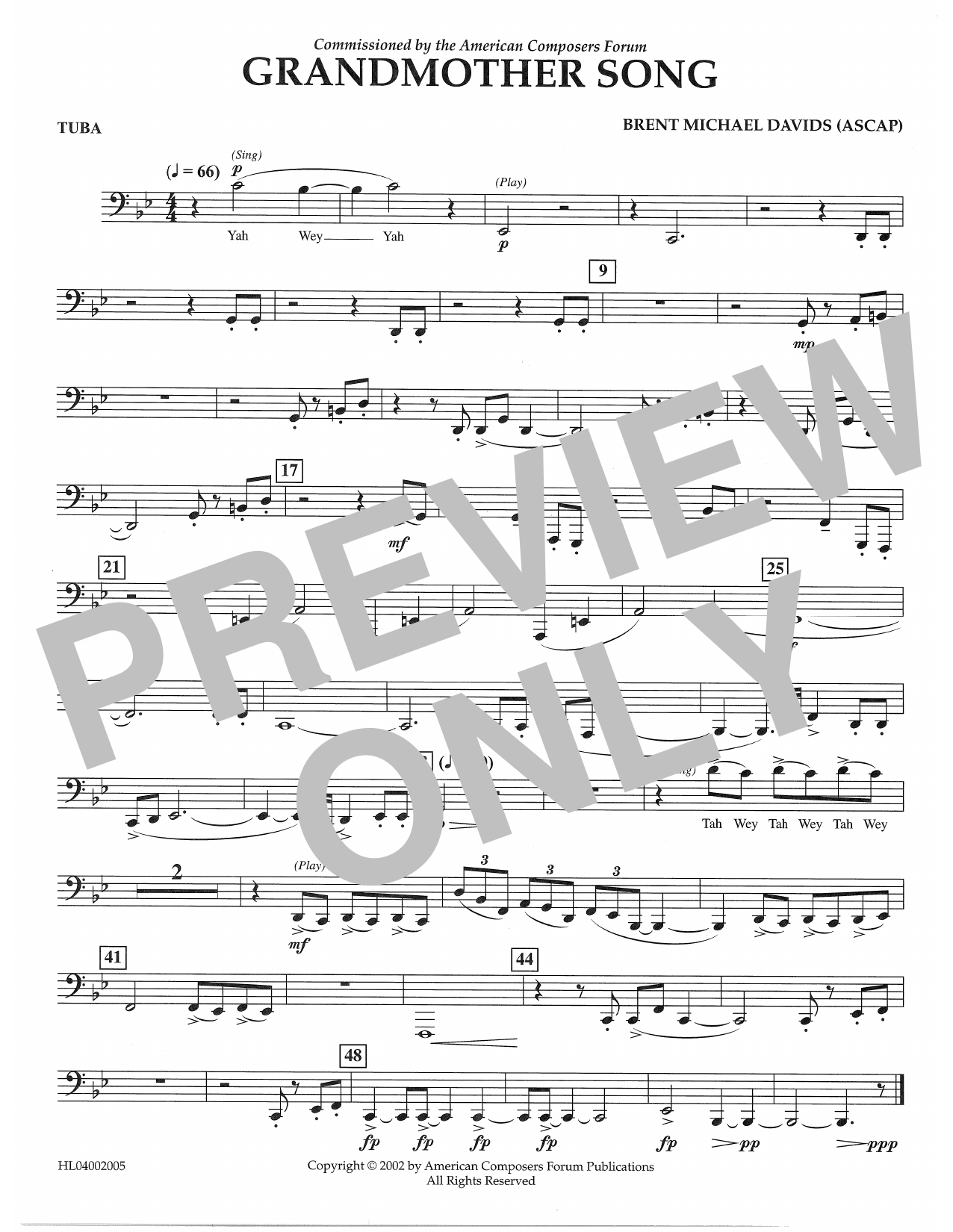 Brent Michael Davids Grandmother Song - Tuba sheet music notes and chords arranged for Concert Band