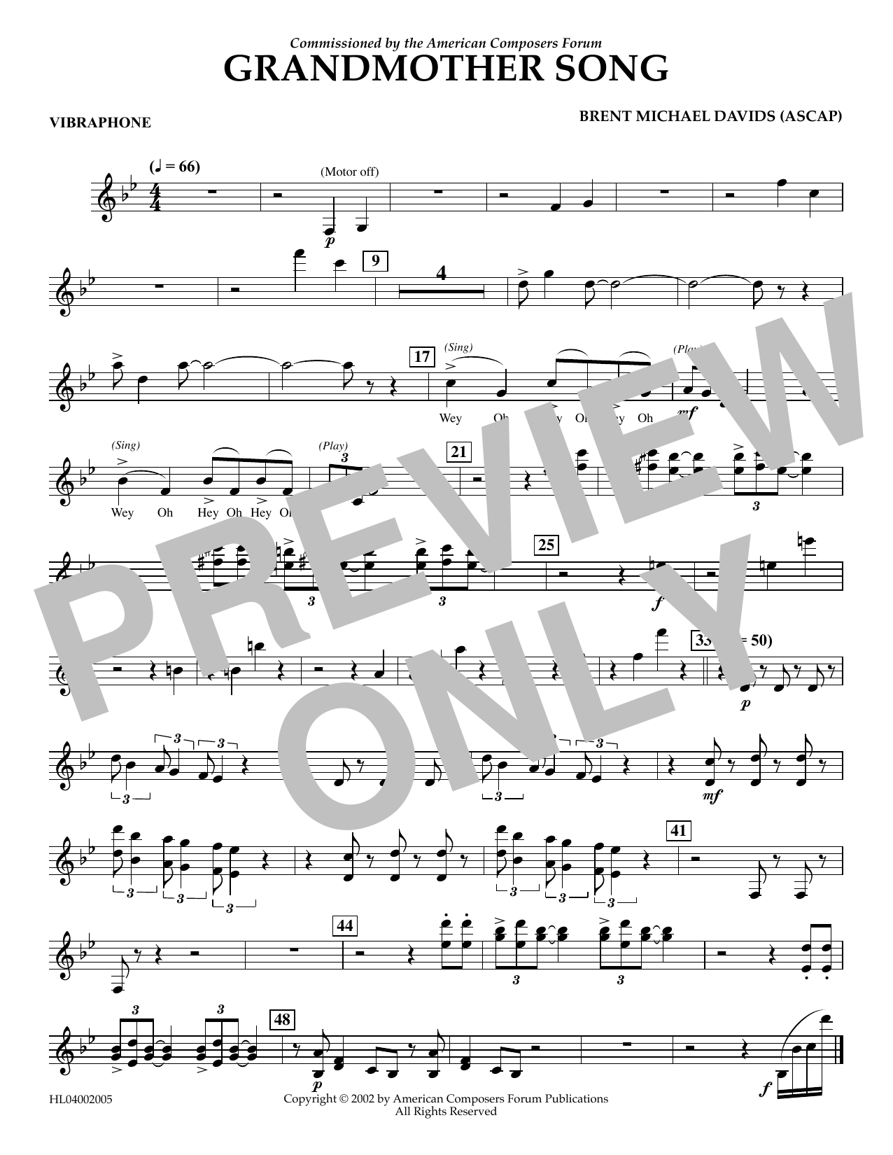 Brent Michael Davids Grandmother Song - Vibraphone sheet music notes and chords arranged for Concert Band