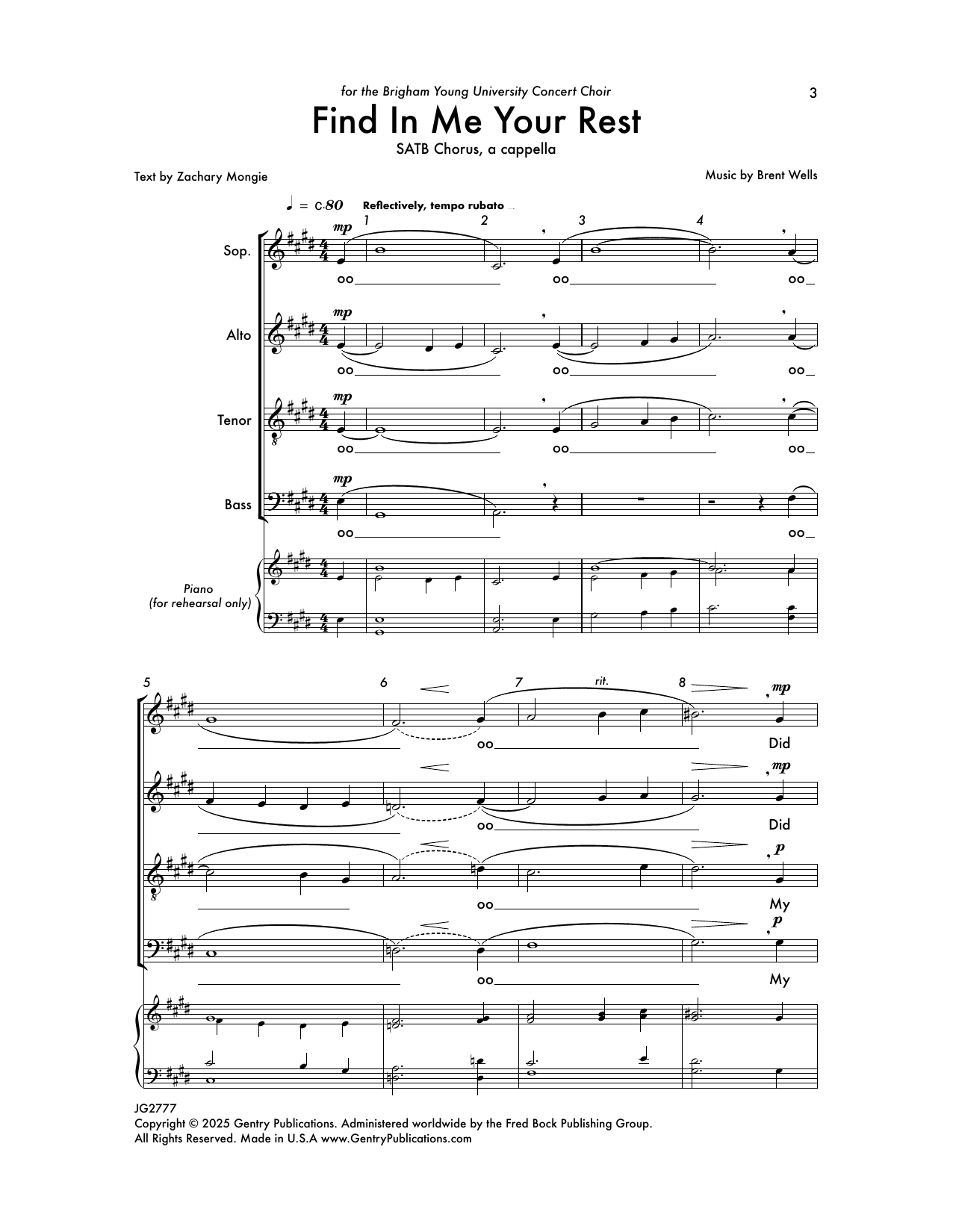 Brent Wells Find Me In Your Rest sheet music notes and chords arranged for SATB Choir