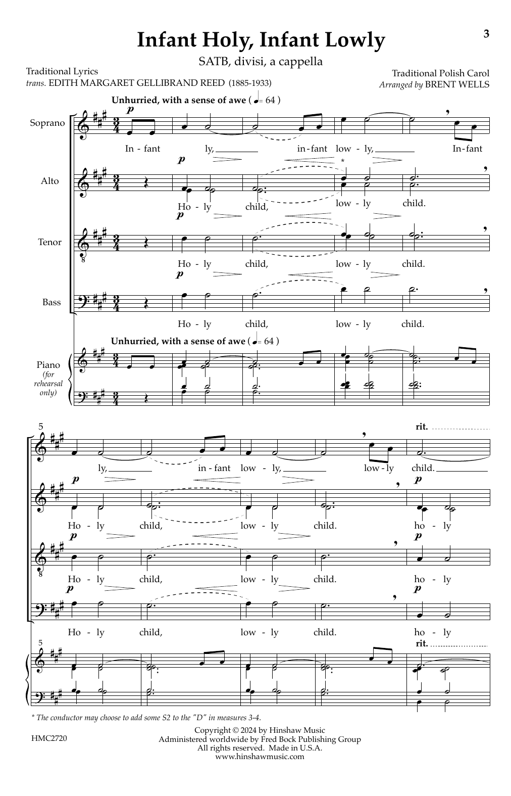 Brent Wells Infant Holy, Infant Lowly sheet music notes and chords arranged for SATB Choir