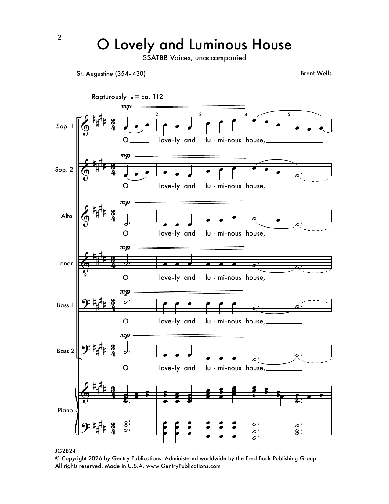 Brent Wells O Lovely And Luminous House sheet music notes and chords arranged for SSATBB Choir