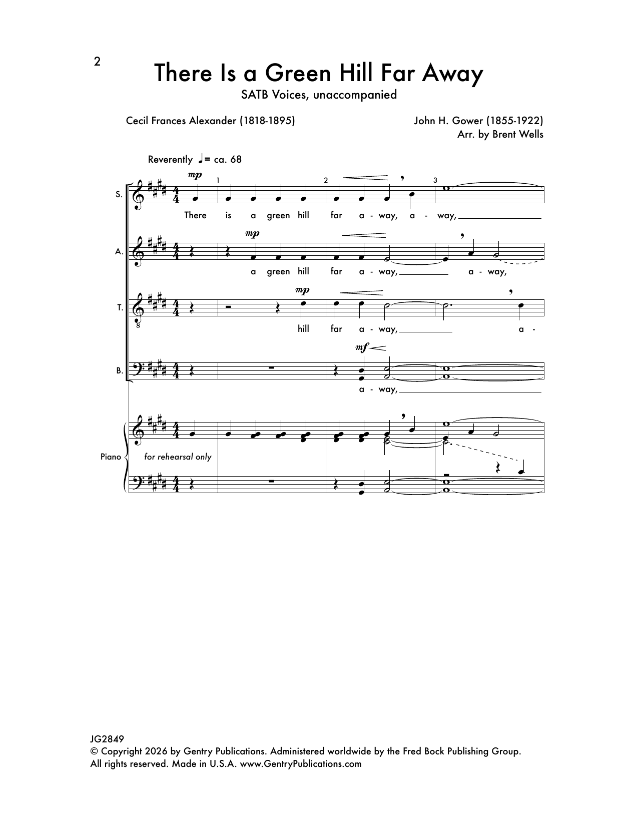 Brent Wells There Is a Green Hill Far Away sheet music notes and chords arranged for SATB Choir