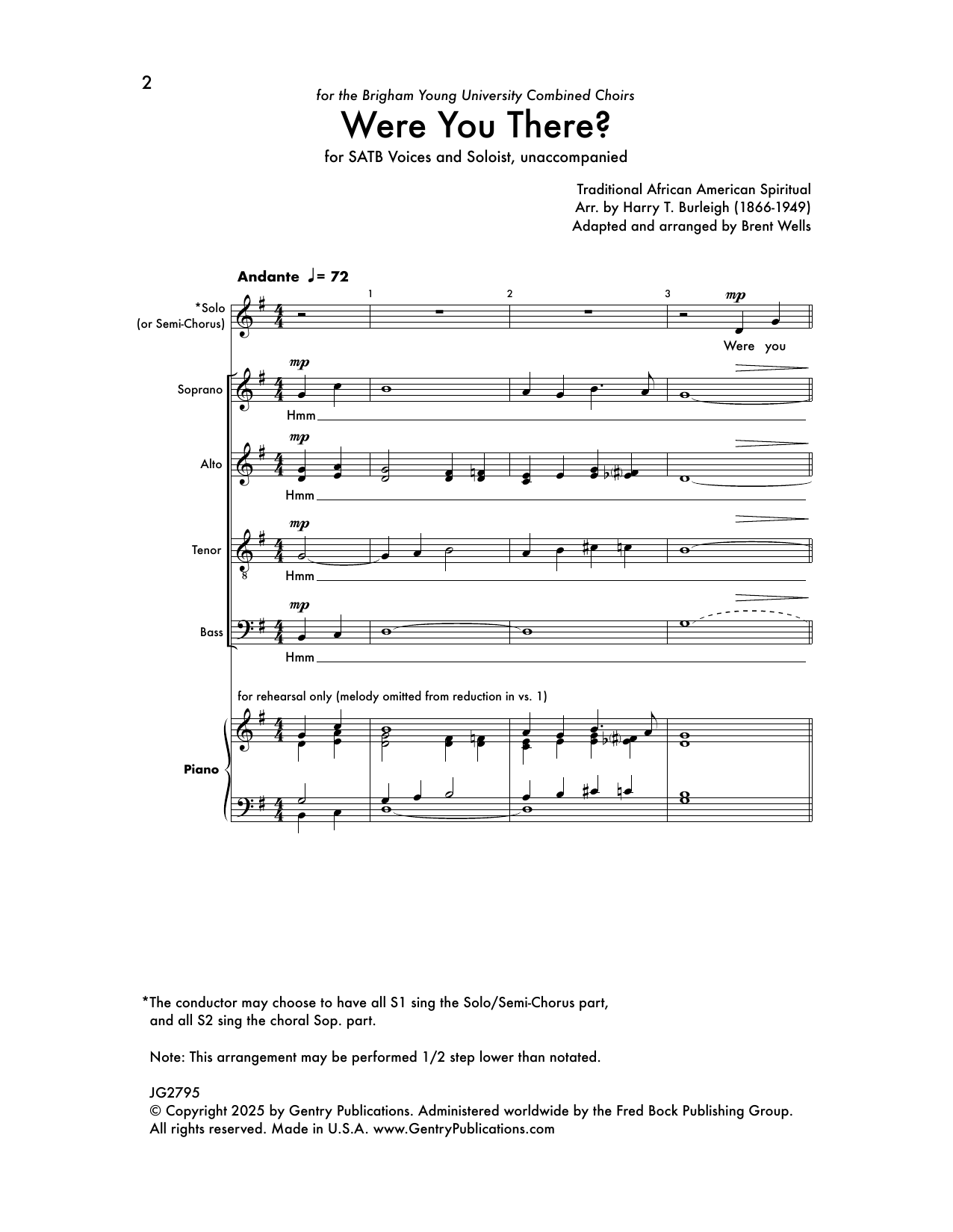 Brent Wells Were You There? sheet music notes and chords arranged for SATB Choir