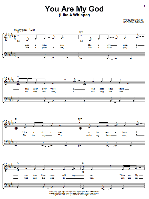 Brenton Brown You Are My God sheet music notes and chords arranged for Piano, Vocal & Guitar Chords (Right-Hand Melody)