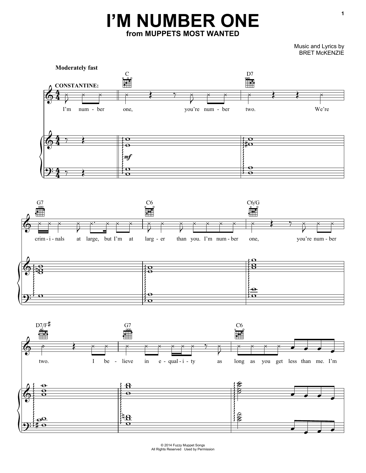 Bret McKenzie I'm Number One sheet music notes and chords arranged for Piano, Vocal & Guitar Chords (Right-Hand Melody)