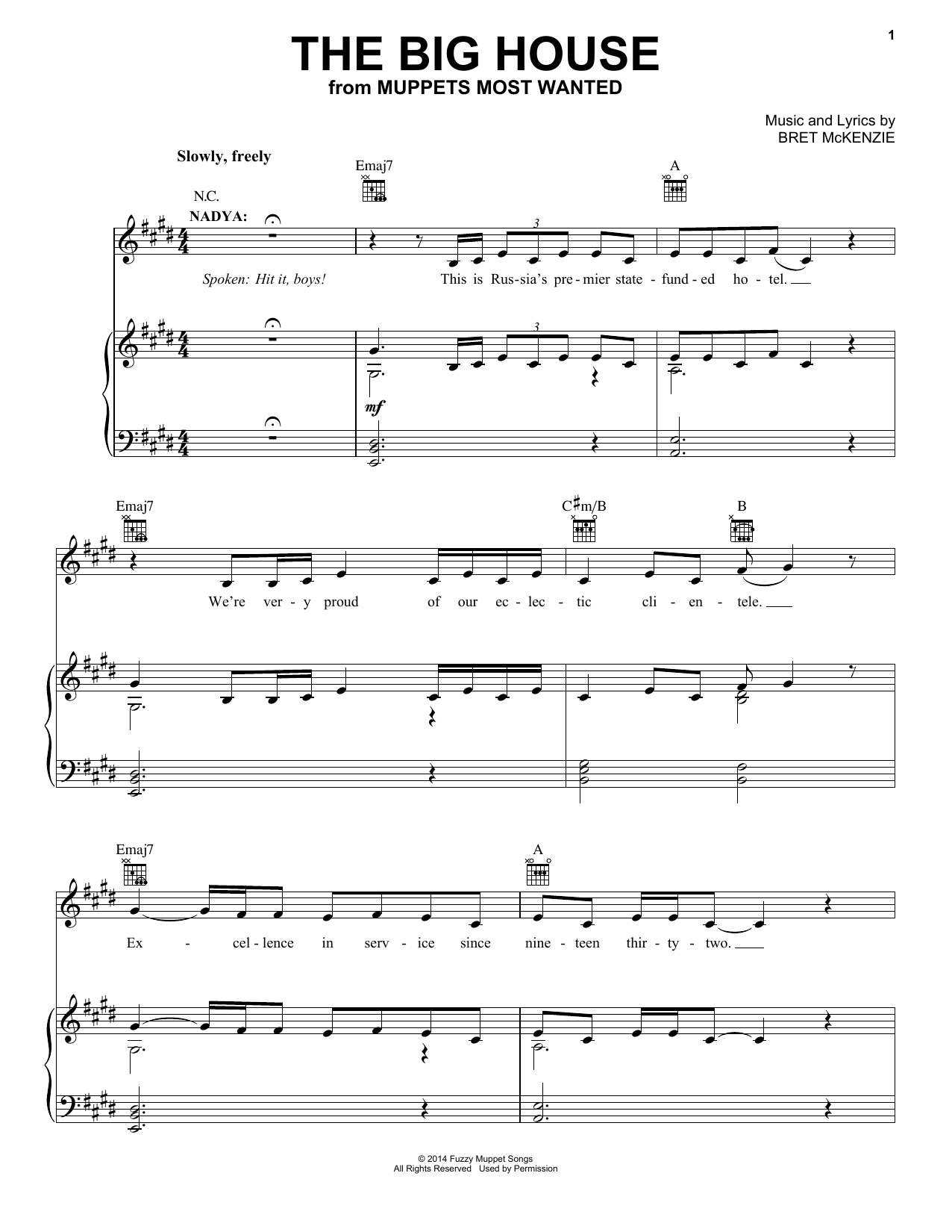 Bret McKenzie The Big House (from Muppets Most Wanted) sheet music notes and chords arranged for Piano, Vocal & Guitar Chords (Right-Hand Melody)