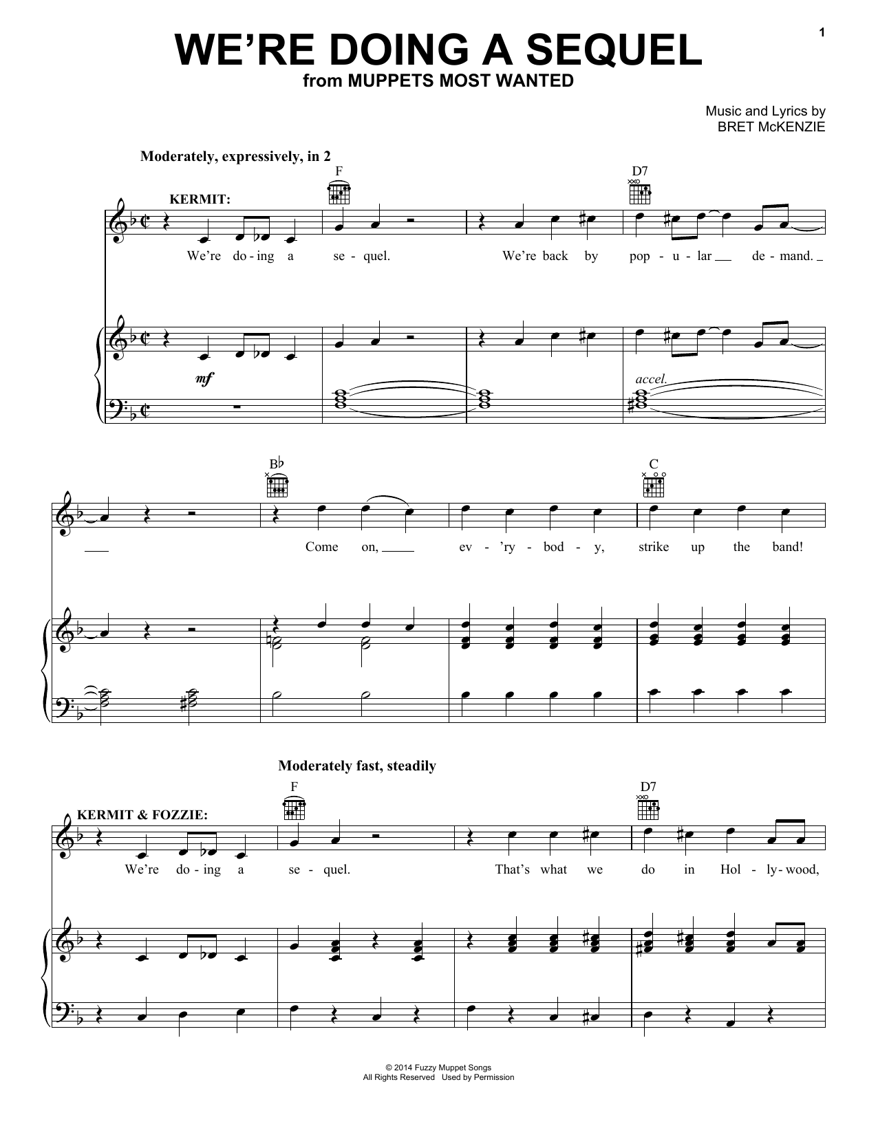 Bret McKenzie We're Doing A Sequel (from Muppets Most Wanted) sheet music notes and chords arranged for Piano, Vocal & Guitar Chords (Right-Hand Melody)