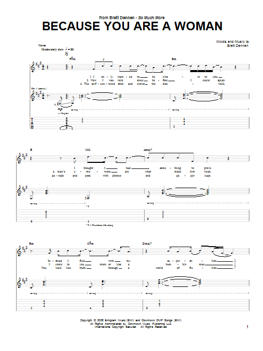 Brett Dennen Because You Are A Woman sheet music notes and chords arranged for Guitar Tab