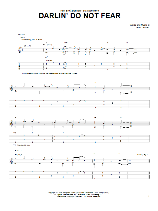 Brett Dennen Darlin' Do Not Fear sheet music notes and chords arranged for Guitar Tab