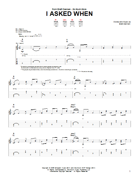 Brett Dennen I Asked When sheet music notes and chords arranged for Guitar Tab